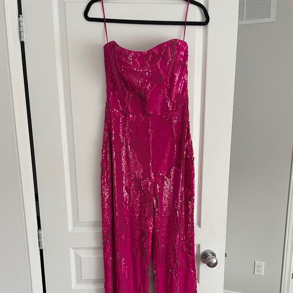 Hot Pink Sequin Jumpsuit, Dress the Population Size Small - Picture 2 of 7